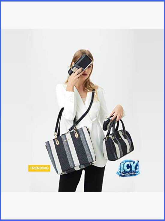 Canvas Tote Bag - Adjustable Leather Strap Shoulder Satchel  Faux Leather Canvas Tote Satchel Shoulder Bag Set with Adjustable Strap
